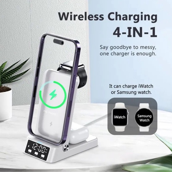 4 in 1 Wireless charging station with clock. - Picture 2 of 9
